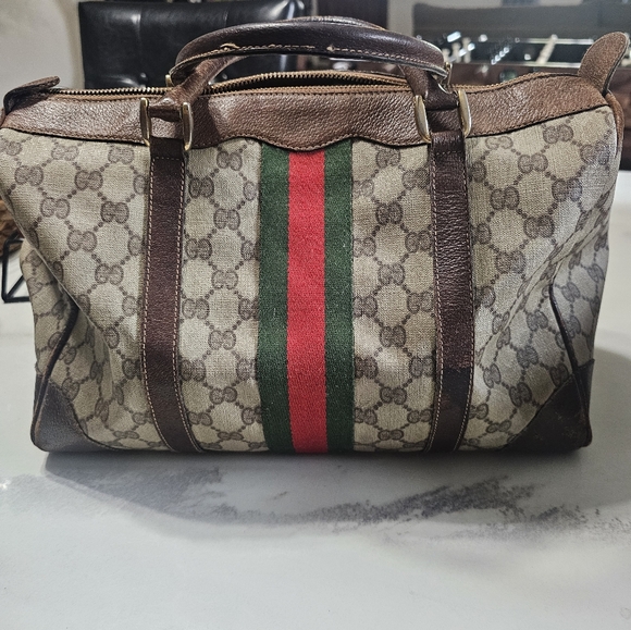 Gucci Brown and Green / red Boston Bag - Picture 1 of 8